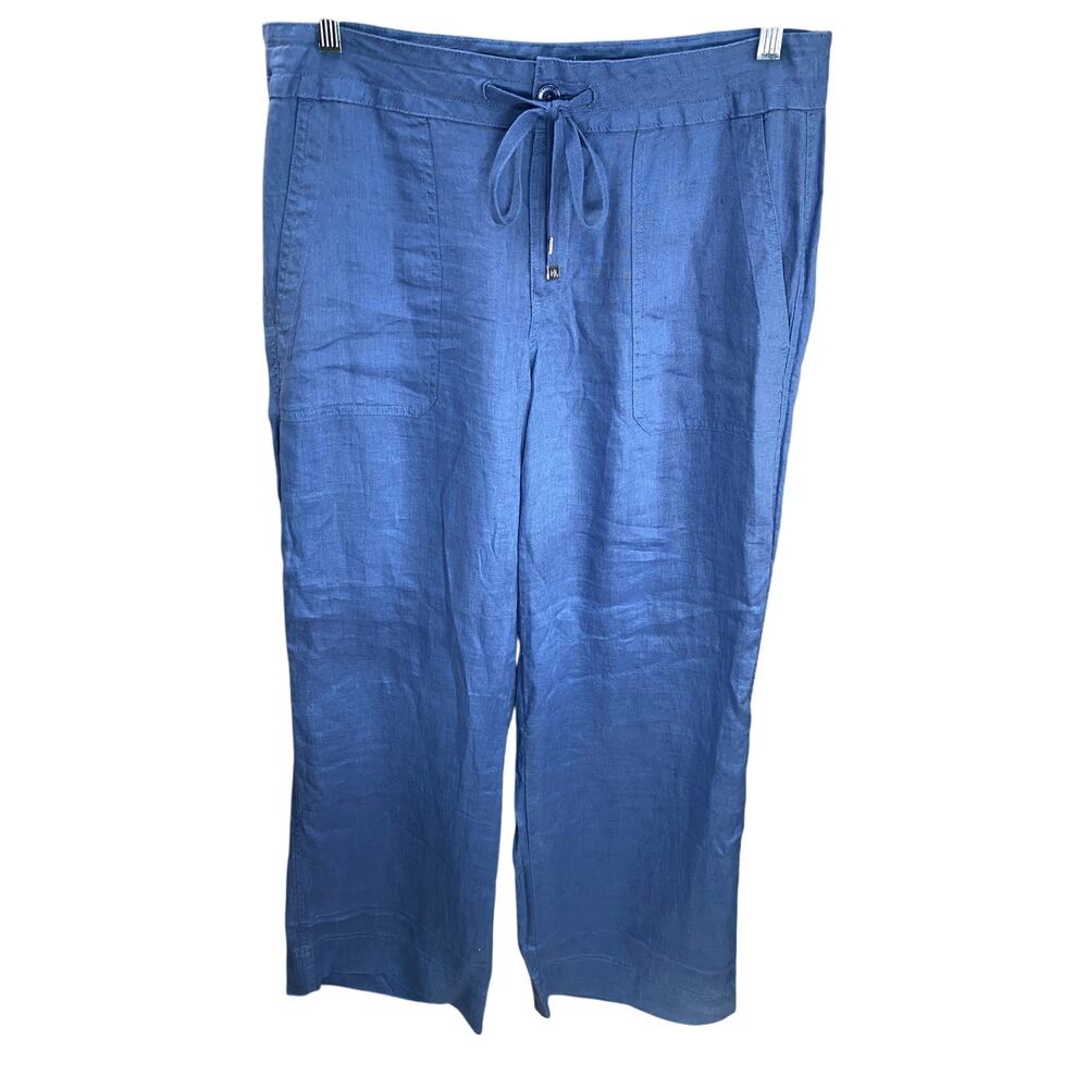 Lauren Ralph Lauren Blue Drawstring Pants — Linen Blend — RL Buckle — Size 8